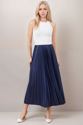 دامن سرمه ای زنانه ساتن Caddebostan Moda - کد 929163715