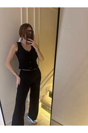 ست بالاتنه و پائین تنه مشکی زنانه بافتنی Chamakh - کد 929183801