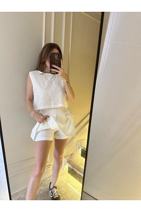 دامن سفید زنانه کتان Chamakh - کد 929184444