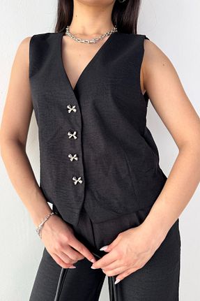 ست بالاتنه و پائین تنه مشکی زنانه کتان Cappmoda - کد 929190881