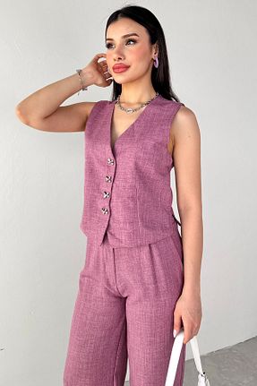 ست بالاتنه و پائین تنه بنفش زنانه کتان Cappmoda - کد 929190856
