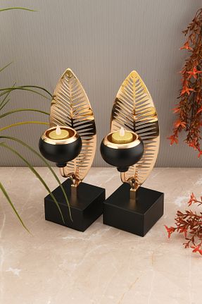 شمعدان و شمع گیر زرد فلزی AKSESUAR EVRENİ - کد 929215387