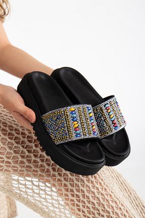 دمپائی مشکی زنانه چرم مصنوعی Adım Şıklığı - کد 929231999