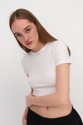 تیشرت سفید زنانه اسلیم فیت Addax - کد 929235256