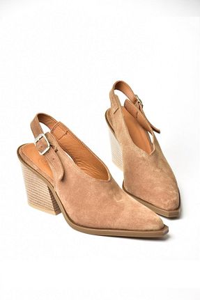 کفش پاشنه بلند کلاسیک قهوه ای زنانه چرم خالص Fox Shoes - کد 929273734