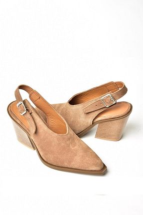 کفش پاشنه بلند کلاسیک قهوه ای زنانه چرم خالص Fox Shoes - کد 929273734