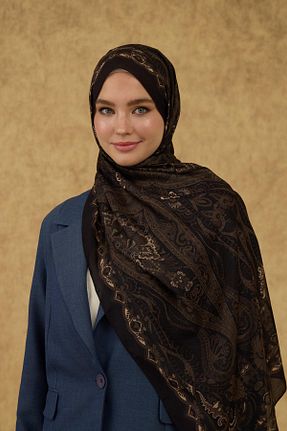 شال قهوه ای زنانه پنبه پلی استر İpekhan - کد 929273523