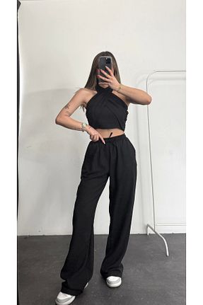 ست گرمکن مشکی زنانه پاچه گشاد nona butik - کد 929526554
