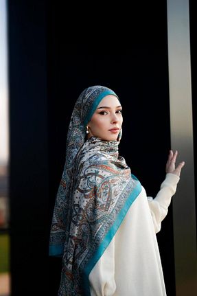 شال فیروزه ای زنانه پنبه پلی استر İpekhan - کد 921619572