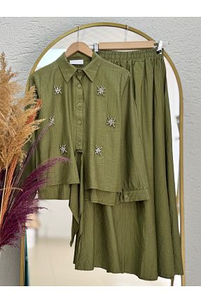 ست بالاتنه و پائین تنه حجاب خاکی رگولار Ebrar Store - کد 929298664
