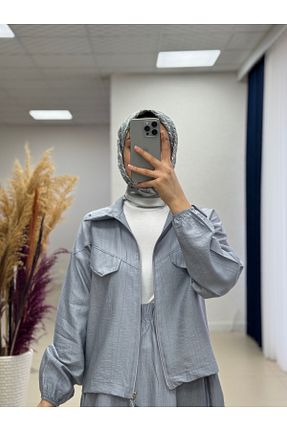 ست بالاتنه و پائین تنه حجاب طوسی زنانه اورسایز Ebrar Store - کد 921154669