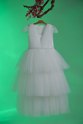 لباس مجلسی و فارغ التحصیلی سفید بچه گانه توری Pina Kids - کد 929301378