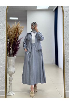 ست بالاتنه و پائین تنه حجاب طوسی زنانه اورسایز Ebrar Store - کد 921154669