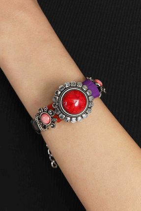 دستبند جواهر رنگی زنانه چرم TakıDolabı - کد 807109405