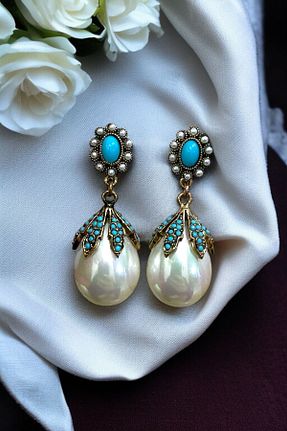 گوشواره مروارید فیروزه ای FAYRA ACCESSORIES - کد 929349613