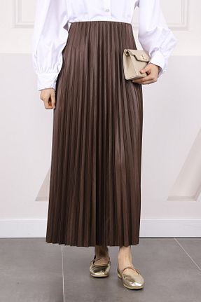 دامن حجاب قهوه ای زنانه کمر کش دار İmajButik - کد 929346543