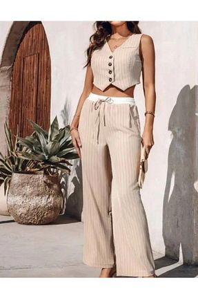 ست بالاتنه و پائین تنه بژ زنانه بافتنی Buklemoda - کد 929349760