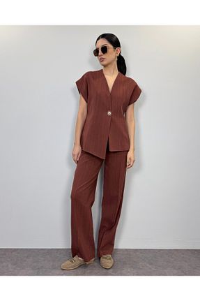 ست بالاتنه و پائین تنه قهوه ای زنانه بافتنی DEQ FASHION - کد 929364141