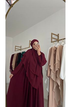 کلاه و ابایا زرشکی زنانه مخلوط ویسکون Ebrar Celik VIP HEDIYELIK - کد 929370919
