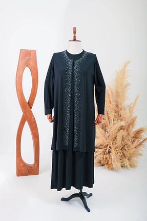 لباس مجلسی حجاب خاکی زنانه یقه دوچرخه HESNA - کد 886316918