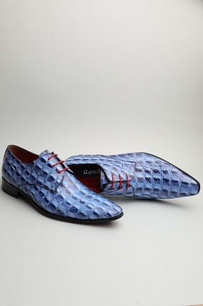 کفش کلاسیک آبی مردانه چرم خالص Gondol - کد 929425027
