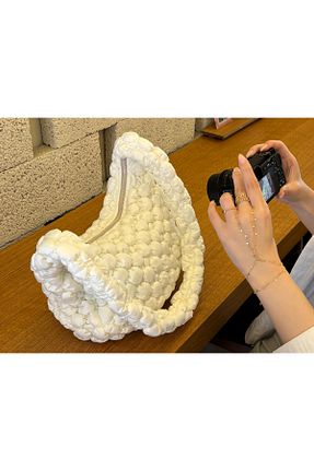 کیف دوشی سفید زنانه چرم مصنوعی Fluffy Turkey - کد 837390311
