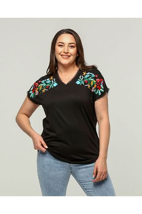 بلوز سایز بزرگ مشکی زنانه سایز بزرگ Esina - کد 926053085