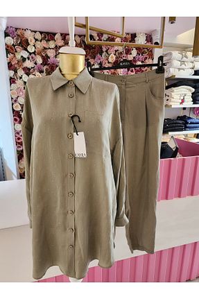 ست بالاتنه و پائین تنه خاکی زنانه بافتنی Kayra - کد 929493327