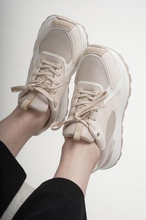 کفش اسنیکر بژ زنانه بند دار Stilbagshoes - کد 929496835