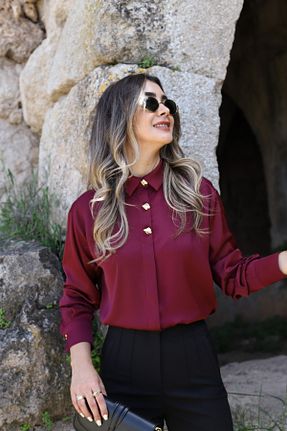 پیراهن زرشکی زنانه اورسایز bytugcekaya - کد 929507967