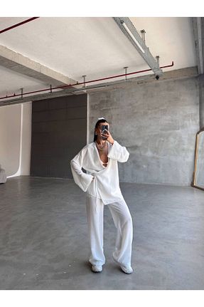 ست بالاتنه و پائین تنه سفید زنانه بافتنی Melike Bakar Boutique - کد 929521208