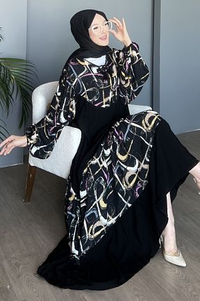 لباس سایز بزرگ مشکی زنانه پنبه - ویسکون Saklı Butik - کد 928241018