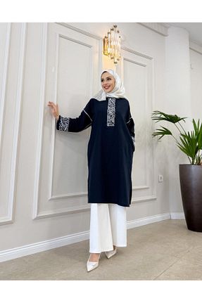 تونیک حجاب سرمه ای بافت Hare Butik - کد 928233848
