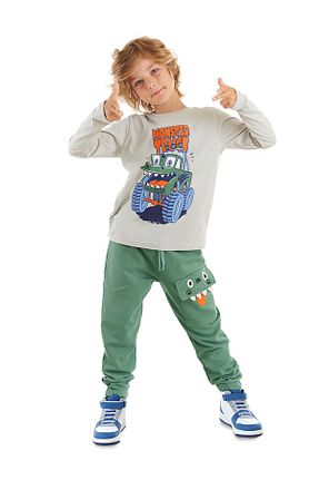 ست بالاتنه و پائین تنه طوسی بچه گانه بافتنی Denokids - کد 750536203