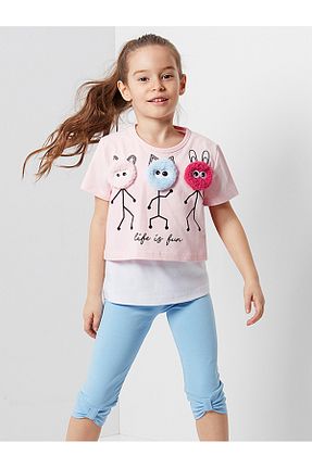ست بالاتنه و پائین تنه صورتی بچه گانه بافت Denokids - کد 6038636