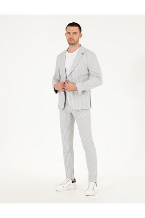 کت و شلوار طوسی مردانه یقه کتی Pierre Cardin - کد 928293334