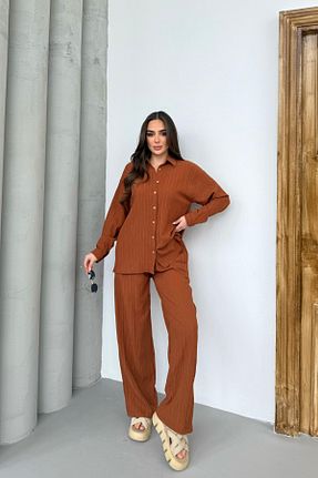 ست بالاتنه و پائین تنه قهوه ای زنانه بافتنی Mezka - کد 928109021