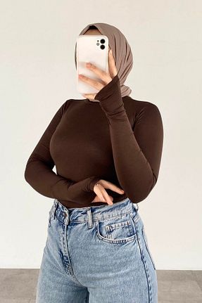 بادی حجاب قهوه ای زنانه پنبه ای lamelif - کد 928124686