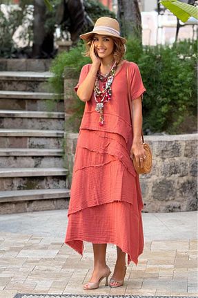لباس نارنجی زنانه بافتنی Nevin Kaya Moda - کد 928130168