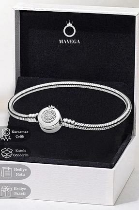 دستبند استیل (فولاد) طوسی زنانه استیل ضد زنگ MAVEGA - کد 881828881
