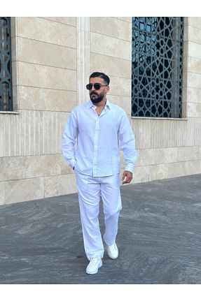 ست بالاتنه و پائین تنه سفید مردانه کتان PEERLESS STORE - کد 928179037