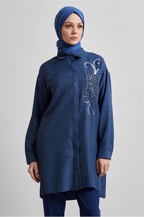 تونیک حجاب سرمه ای زنانه پلی استر Alvina - کد 928186098