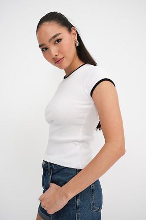 تیشرت سفید زنانه اسلیم فیت Addax - کد 928209658