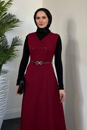لباس حجاب زرشکی زنانه رگولار MERVEN AKYÜZ - کد 928212322