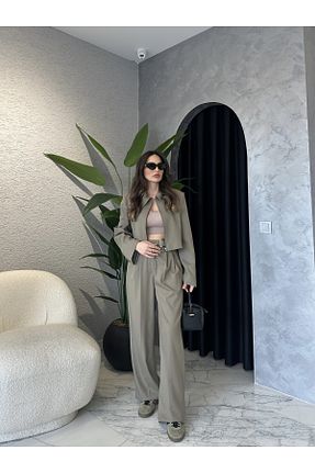 ست بالاتنه و پائین تنه خاکی زنانه بافتنی By Merve Darende - کد 892082085