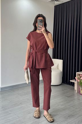 ست بالاتنه و پائین تنه نارنجی زنانه بافتنی ECEMİ - کد 928333656