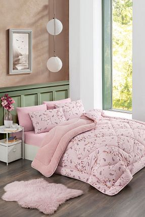 ست لحاف و روکش لحاف و روکش بالش دو نفره صورتی 195 x 215 MARLA HOME - کد 926898468