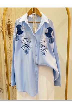 پیراهن آبی زنانه اورسایز Saloon - کد 928362968