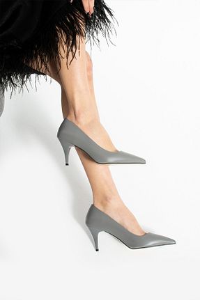 کفش پاشنه بلند کلاسیک طوسی زنانه چرم مصنوعی Güllü Shoes - کد 928363849
