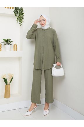 ست بالاتنه و پائین تنه حجاب خاکی زنانه Straight VOLT CLOTHİNG - کد 928403012